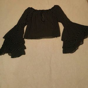 Black bell sleeve chiffon top